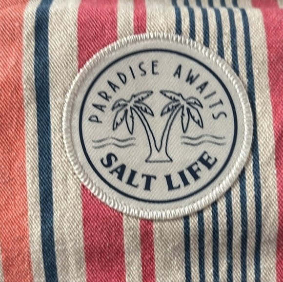 NEW! SALT LIFE Utopia Sea Side Stripe Multi-Pocket Cotton Twill Tote Papaya. - Picture 2 of 4